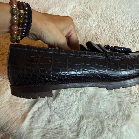 Jenni Kayne Croc Embossed Black Loafers Tassels Made in Italy Size 39 US 9 - Picture 4 of 8